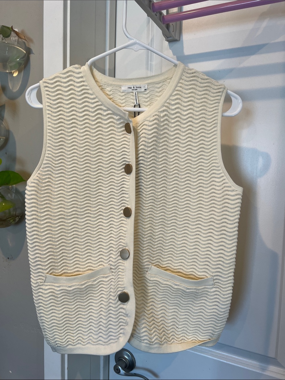 rag & bone Cream Wave-Knit Button Vest